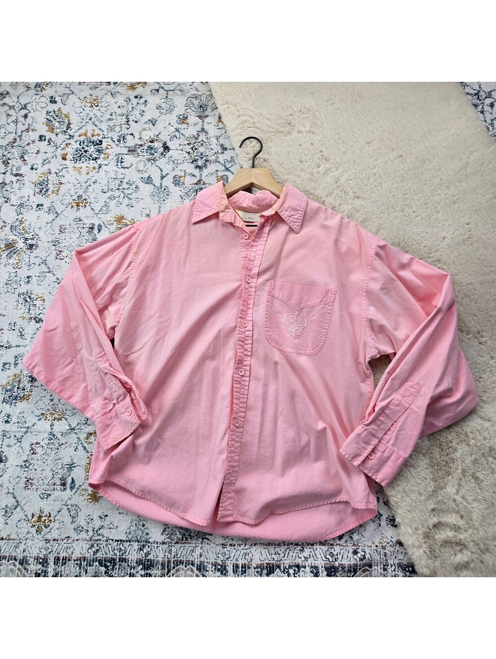 Honors Misses Pink Button Down Long Sleeve Blouse Top Women Large